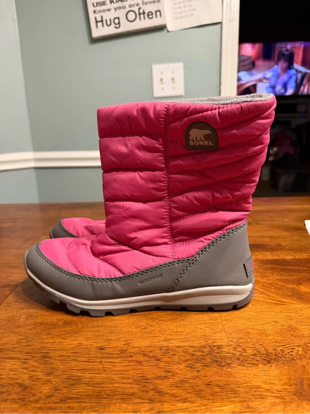 SOREL Kids Whitney Mid Waterproof Winter Boots Pink Ice/Quarry Size 6